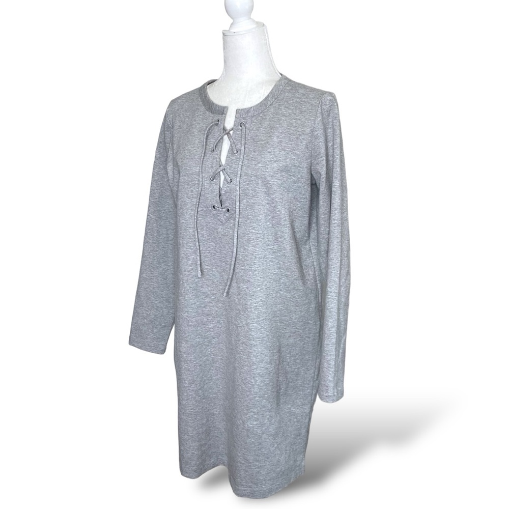J. Crew Mercantile Heather Gray Lace Up Tunic Sweatshirt Mini Dress Women's